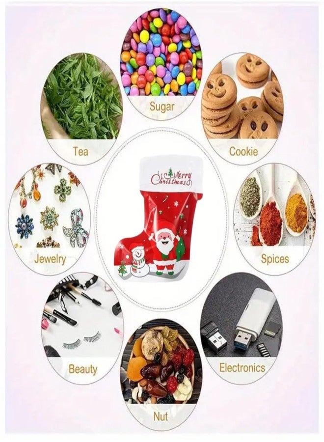 Skytail 5pc Small Silver Foil Christmas Gift Bags Xmas Themed Chocolate Candy Bags Stockings Shape Ziplock Fancy Chritstmas Wraps Cookie Bags for Presents Goodies Gifts Wrapping Decoration Supplies - Image 2